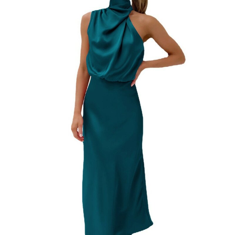 용수철 새틴 민소매 원피스 패션, 연예인 가벼운 이브닝 드레스, 인기 있는 신상, 2024 년 여름