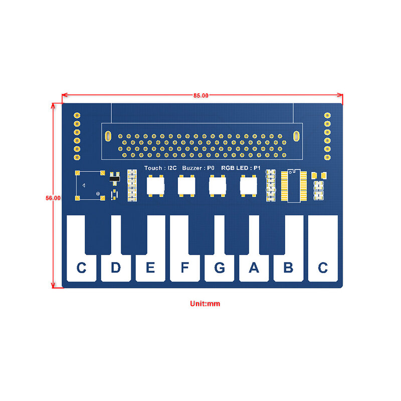 Waveshare Mini Piano Expansion Board UNTUK Micro: Bit Tombol Sentuh untuk Memutar Musik dengan 4x RGB LED Onboard Pengendali Sentuh TTP229 I2C