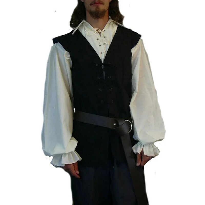 Rompi liburan pantai pria rompi perban kasual klasik kostum Gotik abad pertengahan bajak laut Renaissance tanpa lengan