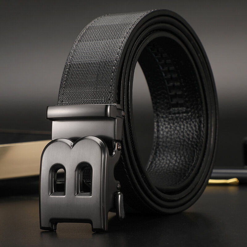 Cinturón informal de cuero para hombre, Correa con hebilla automática, letra B, 3,5 cm de ancho, alta calidad