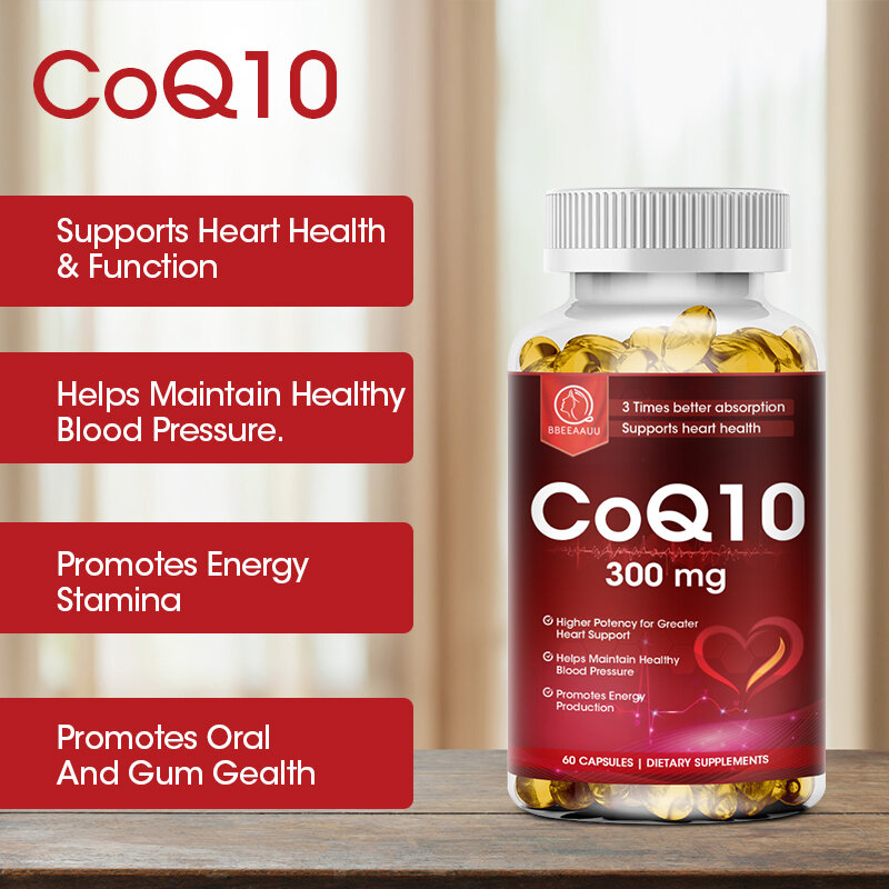 BBEEAAUU-COQ10 coenzima Q10 orgánica de Ultra alta absorción, 300mg, vasos sanguíneos y salud cardíaca, equilibrio de la presión arterial para personas mayores