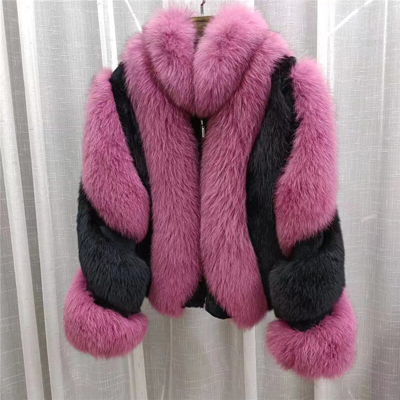 女性のためのキツネの毛皮のコート,厚くて暖かい,本物のシルバー,冬の毛皮のコート,最高品質