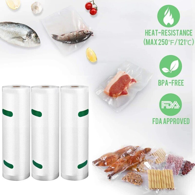 Vacuum Sealer Bags Rolls 3 Pack For Food Saver, Heavy Duty Vacuum Storage Bags For Sous Vide Cooking, Freezer