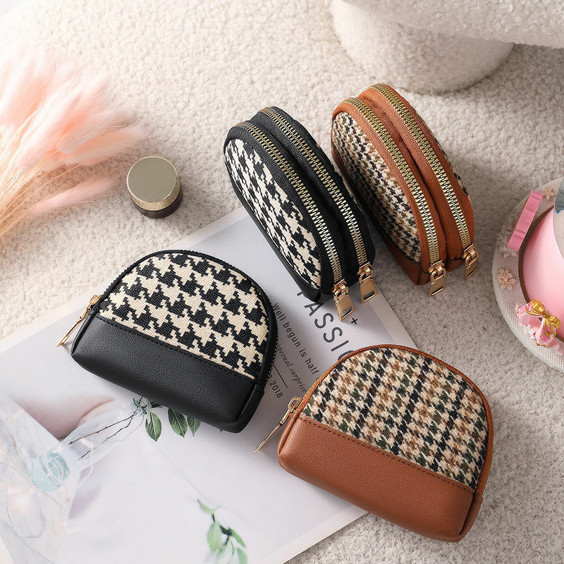 LAYRUSSI 여성용 더블 지퍼 동전 지갑, 소형 지갑, 키 파우치, 여행 카드 홀더, 패션 여성 빈티지 동전 가방, 새로운 패브릭