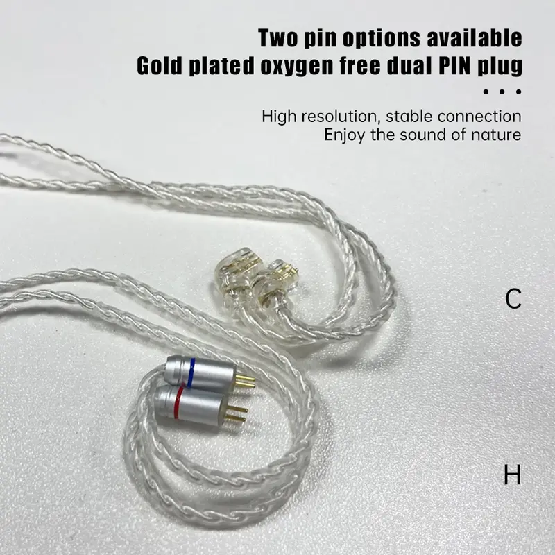 four-strand silver-plated cable 3.5mm0.75 double pin 0.78 upgraded wire with wheat 2pin earphone cable.