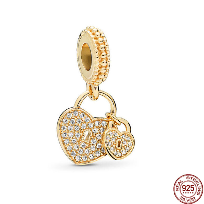 Baik berkilau emas disepuh seri jimat menjuntai manik-manik 925 perak murni cocok asli gelang Pandora DIY perhiasan hadiah untuk wanita