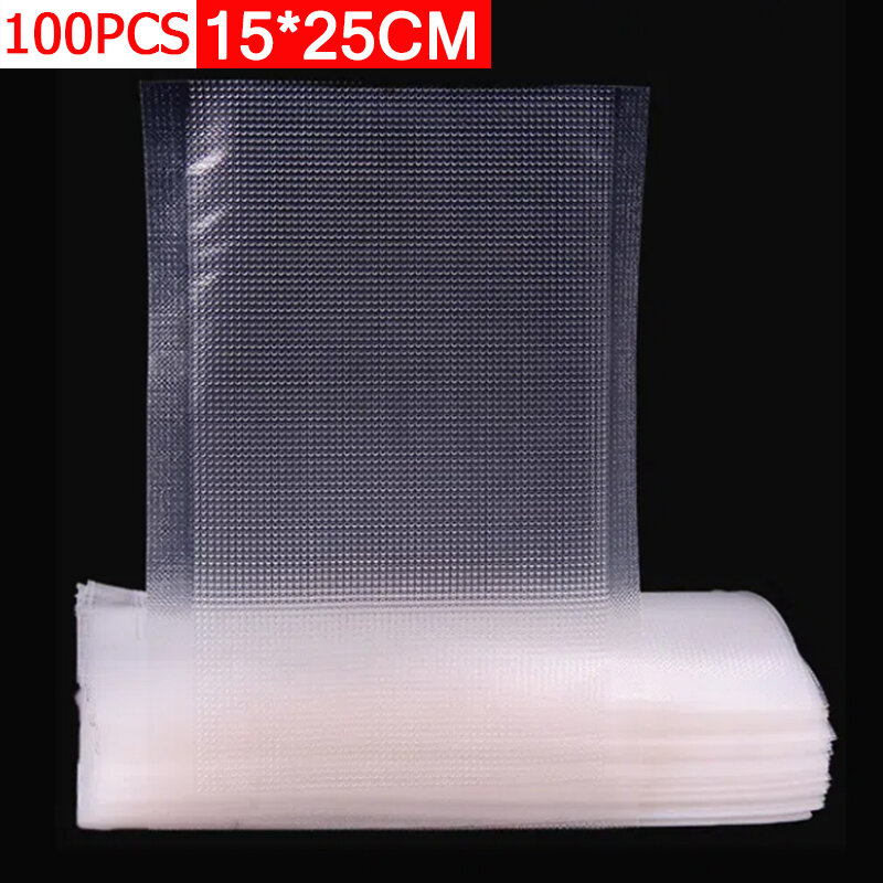 Plastic Textured Vacuum Storage Bag, Máquina de Selagem, Food Saver Packer, Kitchen Seal Bag, 15x25cm, 100pcs por lote