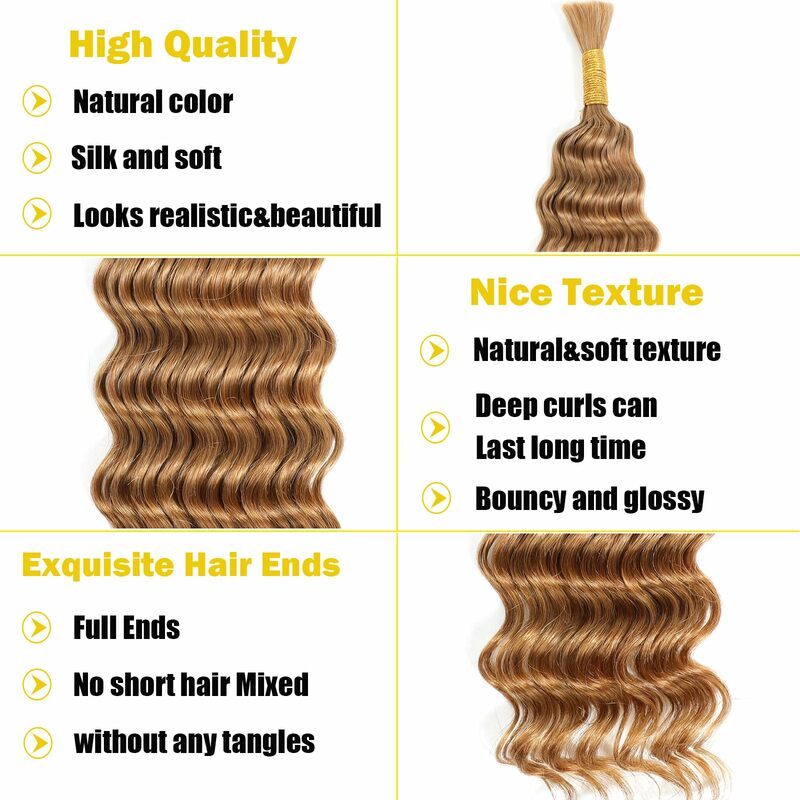 27 Color No Weft Virgin Hair 28 Inch Deep Wave Bulk Human Hair for Braiding Curly Human Braiding Hair Extensions for Boho Braids