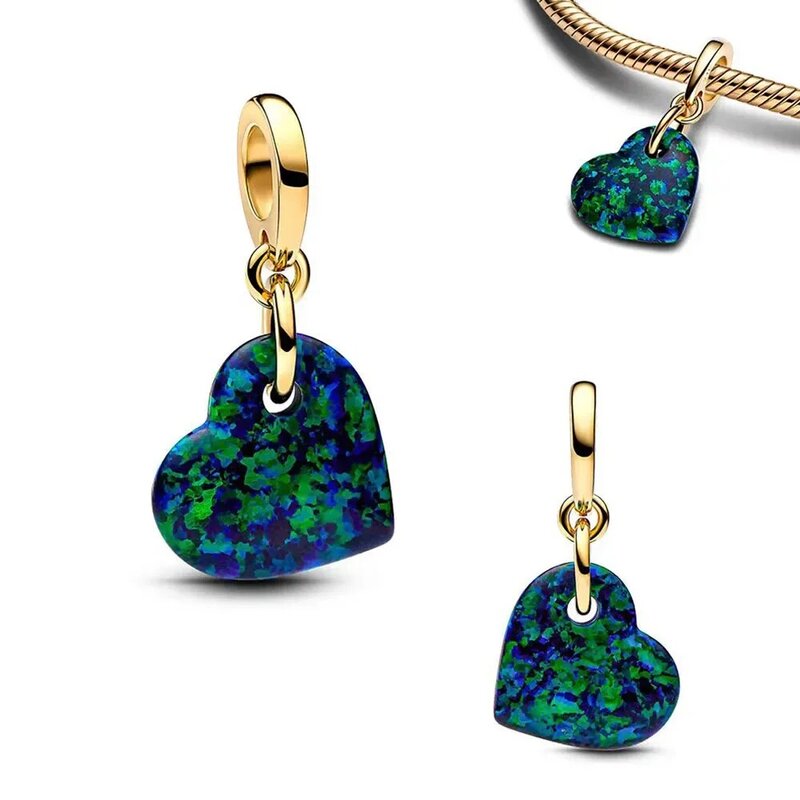 Perle pendentif d'amour verte en argent regardé 925 pour femme, breloques Pandora, bracelet design original, cadeau de bijoux de fête bricolage, nouveau, 2024