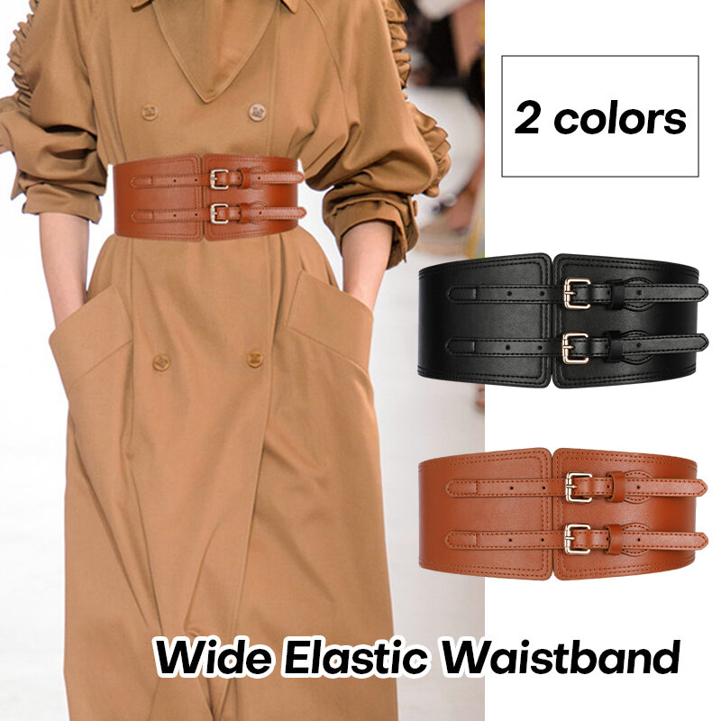 Cinturones anchos de corsé de moda para mujer, cinturilla de cuero PU, cinturones de cintura elásticos para mujer, accesorios de abrigo de vestido