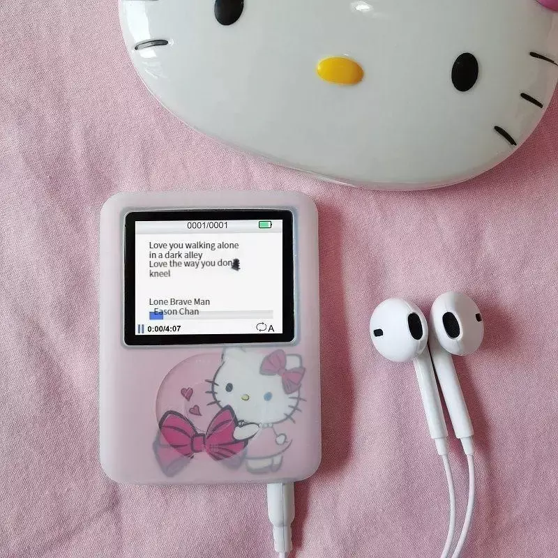Sanrio Olá Kitty Estudante MP3 Figura Anime, Esportes Portátil Mini Música Walkman, Kawaii Put Out Ouvir Música Presente, Novo Estilo