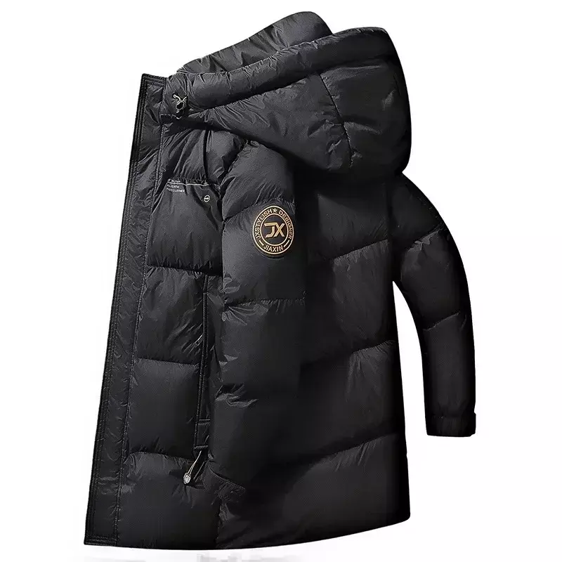 Winter men's mid length autumn/winter 90 white duck down jacket with warm and thickened casual hooded 