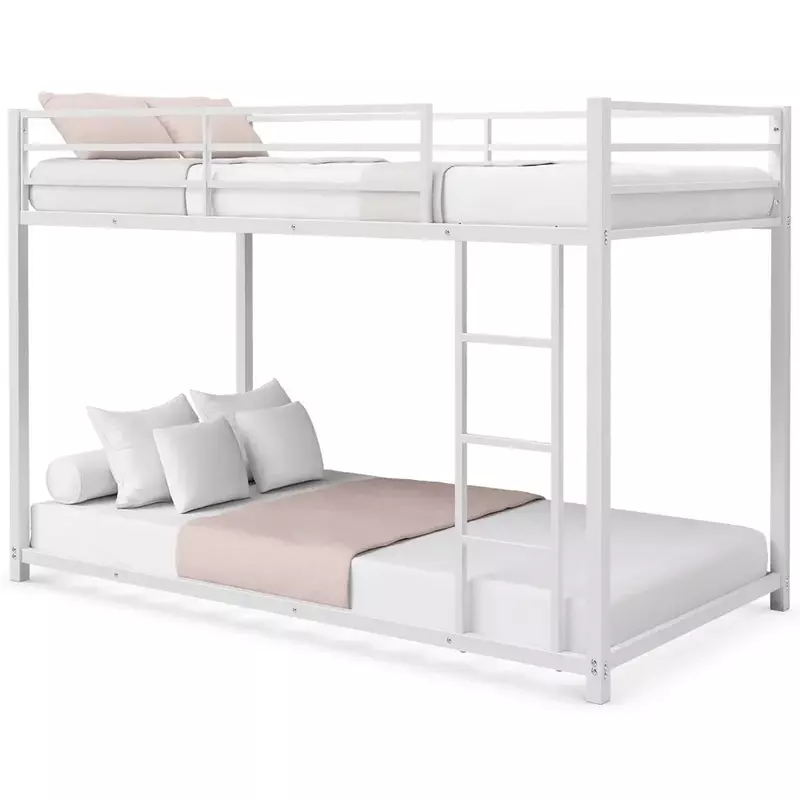 Beliches de metal branco para gêmeos, cama resistente com trilho de segurança, sem ruído, dormitório, cama de solteiro, adultos
