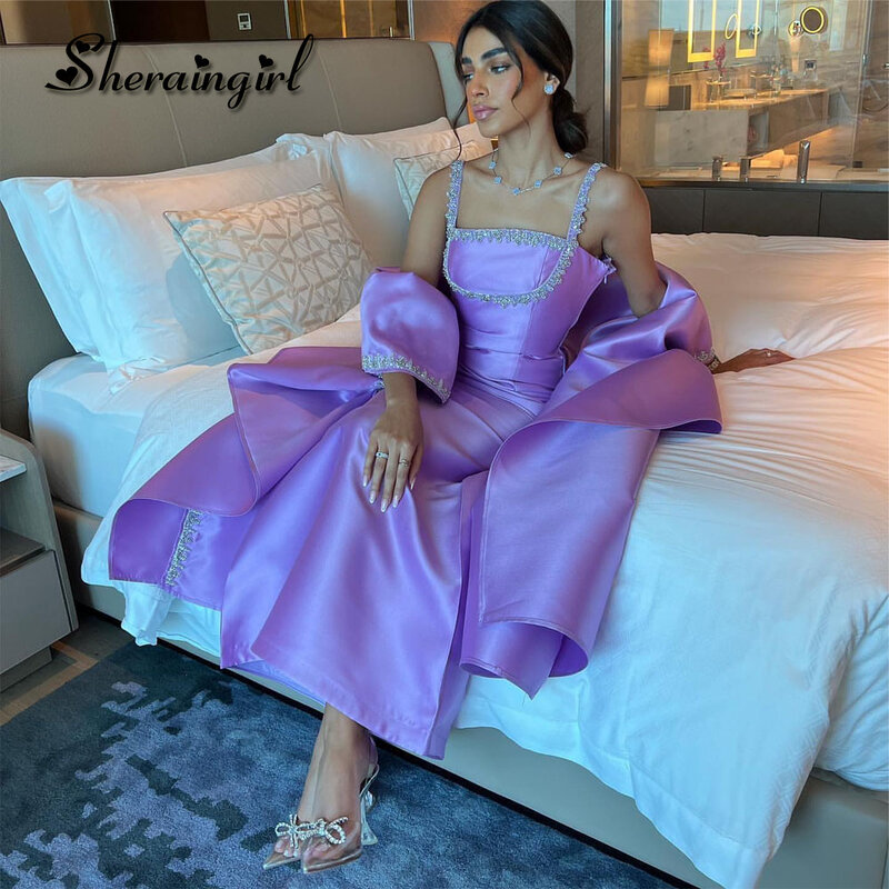 Sherain elegante charmante Abendkleider Applikationen Strass Spaghetti träger Falte Vestidos de Fiesta Para Mujer nach Maß