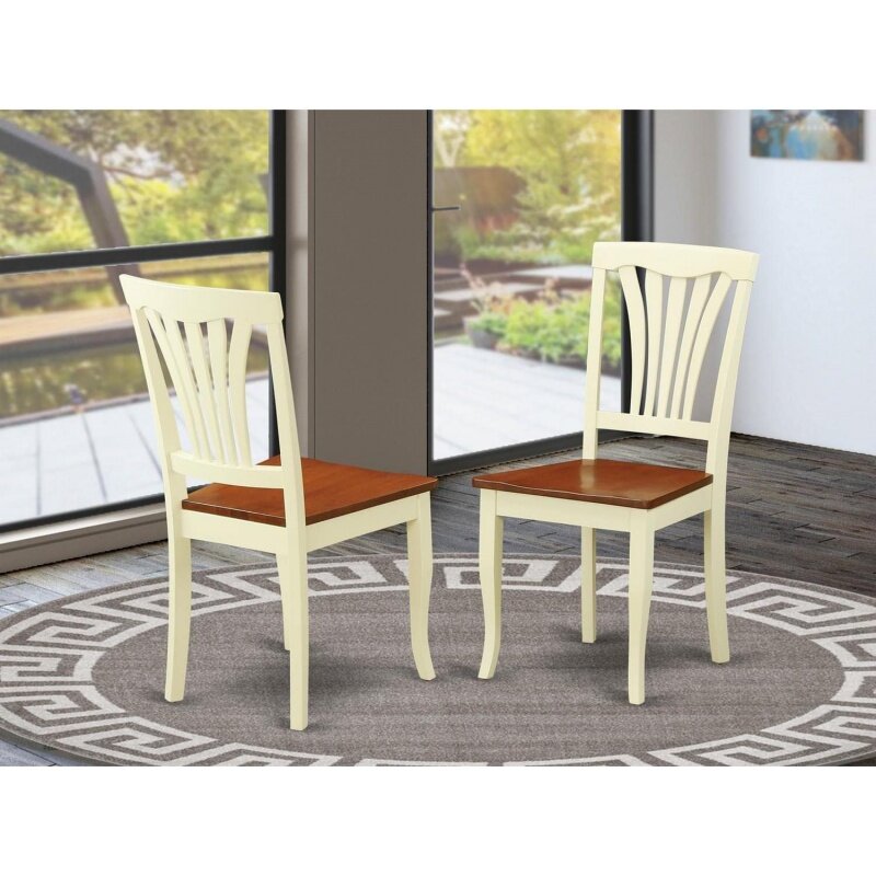 East West Furniture Avon Kitchen Dining Slat Back Solid Wood Seat Chairs, Set of 2, Buttermilk & Cherry