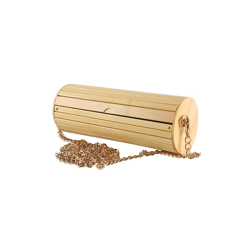 Nilerun fatto a mano rotondo cilindro circolare barile legno legno bambù naturale piccola Mini catena tracolla tracolla Messenger Bag