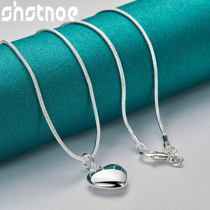 SHSTONE 925 Sterling Silver Solid Heart Pendant Necklaces Woman 40-75cm Chain Jewelry Lady Romantic Wedding Party Birthday Gifts