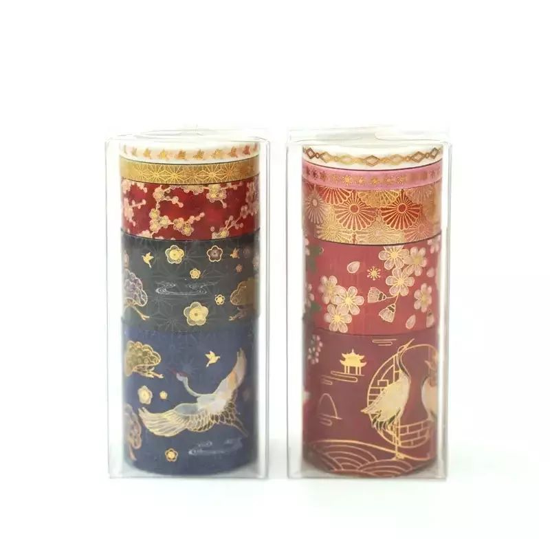 5-roll Set DIY Decoration Antique Hand Account Tapes Lipstick Sticker Chinese Style Masking Tape Bronzing Crane and Paper