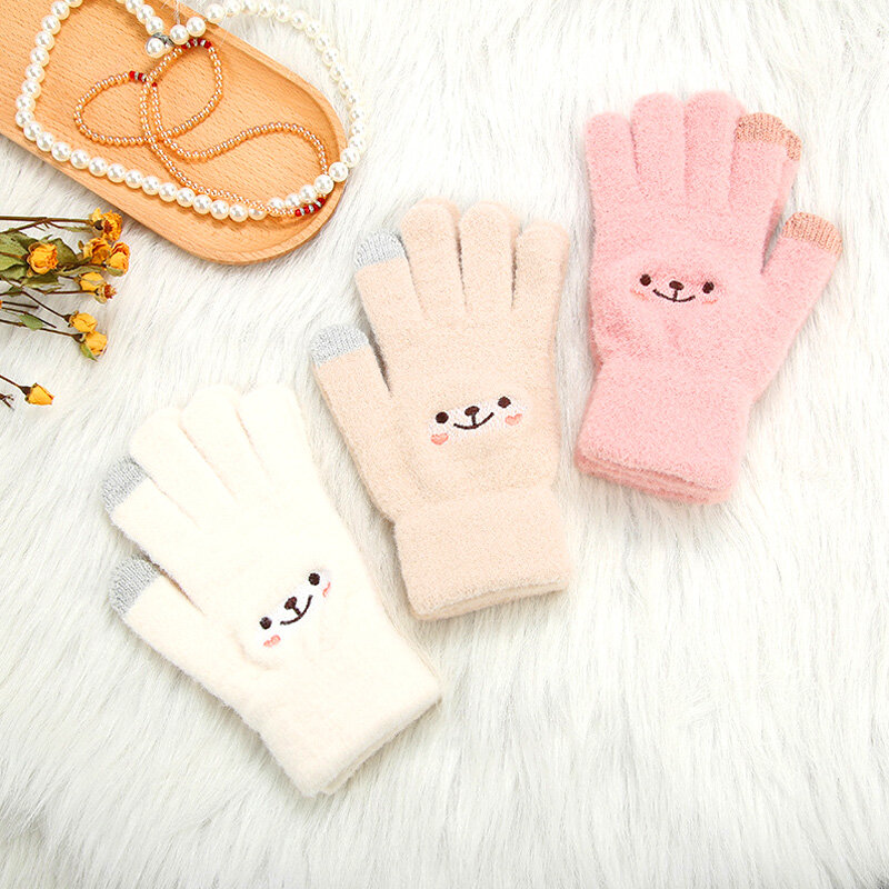 1 para grubych rękawiczki z dzianiny z norek dla kobiet puszystych miękkich ciepłych pełne rękawiczki zimowych rękawiczek z ekranem dotykowym rękawiczki z dzianiny