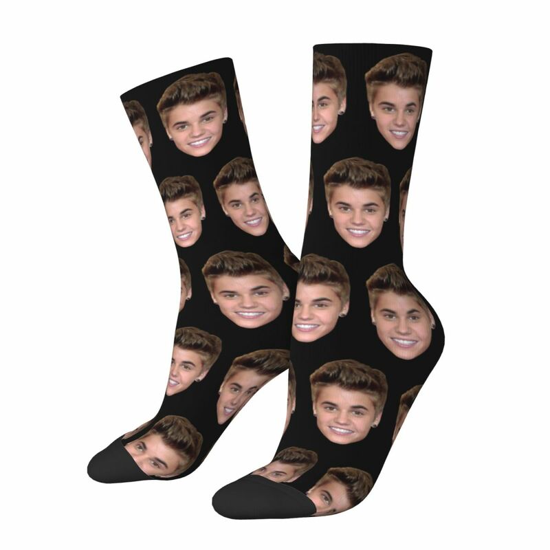 Men Women Justin Bieber Baby Head Socks Cotton Funny Happy Socks Novelty Product Middle TubeSocks Amazing Gift