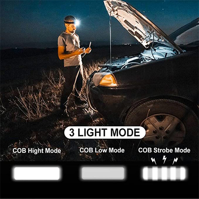 Mini farol COB LED COB farol, 3 modos, farol impermeável, lanterna principal, lanterna para acampamento ao ar livre, 1 pc, 3 pcs, 5pcs