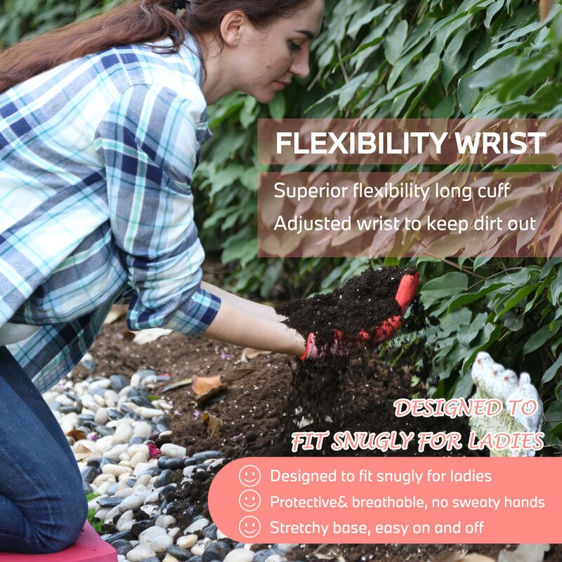 Luvas coloridas de jardinagem feminina, espuma nitrílica, plantio de escavação, proteção contra unhas e dedos, unissex, 3 pares