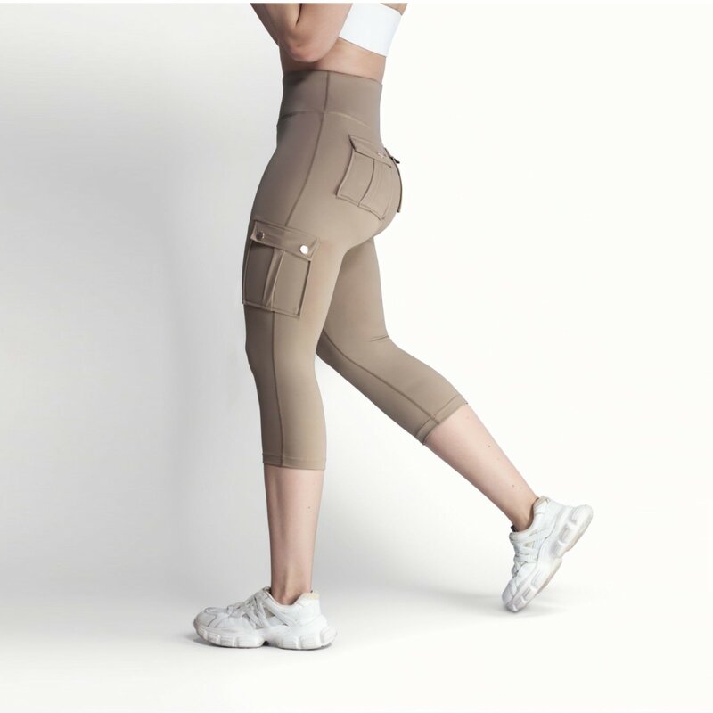 Damskie legginsy Capris do jogi uprawianie sportów joggingowych Fitness 3/4 długości spodnie capri prosta w jednolitym kolorze spodnie z kieszeniami sprężystości