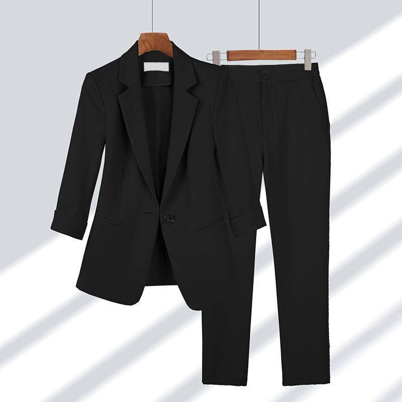 Conjunto de chaqueta y pantalones de oficina para mujer, traje profesional de 2 piezas, Blazers coreanos, pantalones de abrigo, ropa de trabajo para mujer, primavera y verano