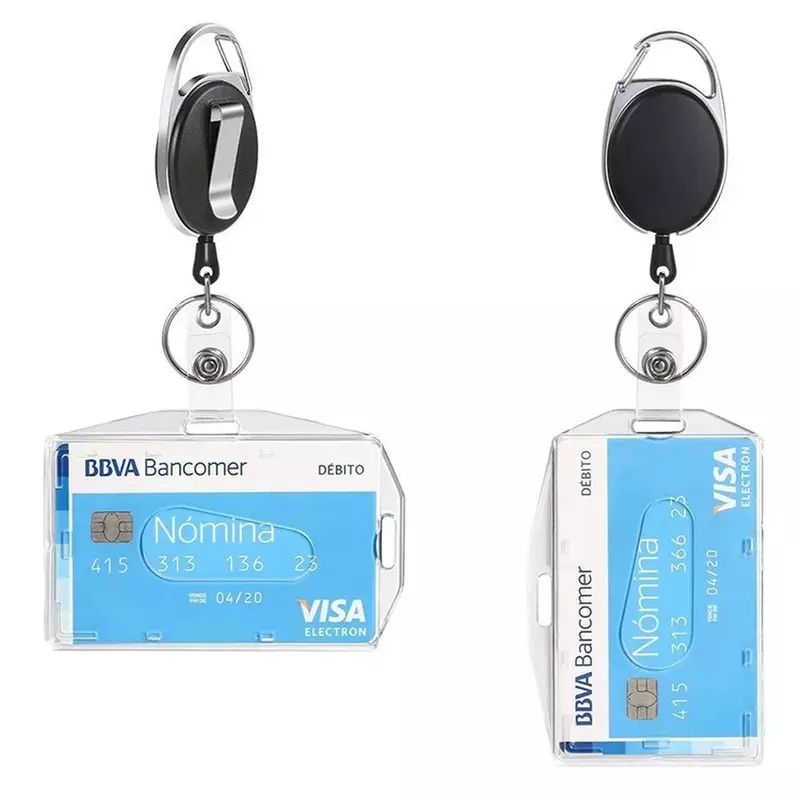 Working Permit Case Sleeve Clip Set Retractable Badge Holder Reel Keychain Style Easy Pull Badge ID Tag Work Card Holder Clip