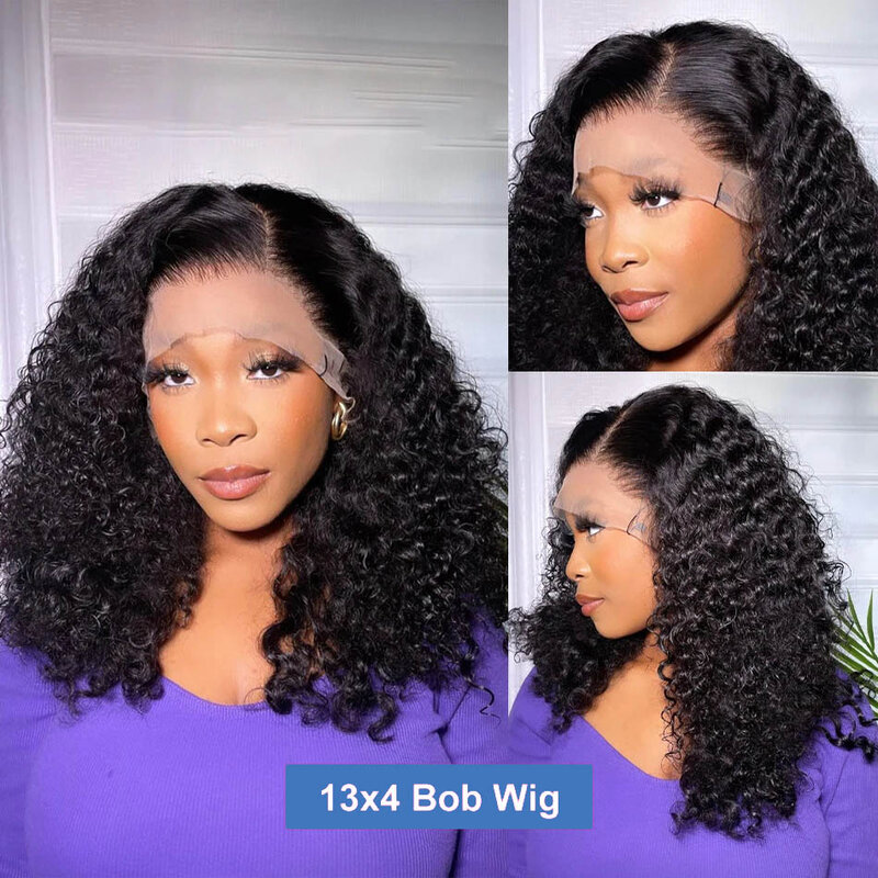 13X4 Lace Front Wig Short Bob Wig Deep Water Wave 13X4 Transparent Lace Frontal Human Hair Curly Wigs 4x4 Closure for Women