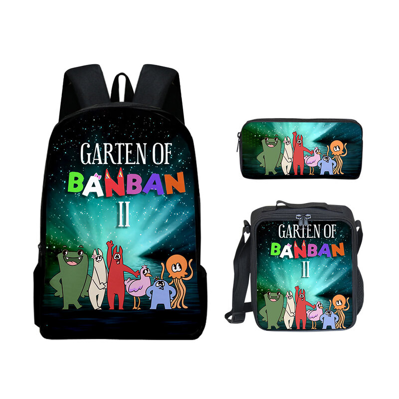 Garten of Banban-mochilas clásicas divertidas con estampado 3D, mochilas escolares para pupilas, mochila para portátil, lonchera, estuche para lápices, 3 unidades por juego