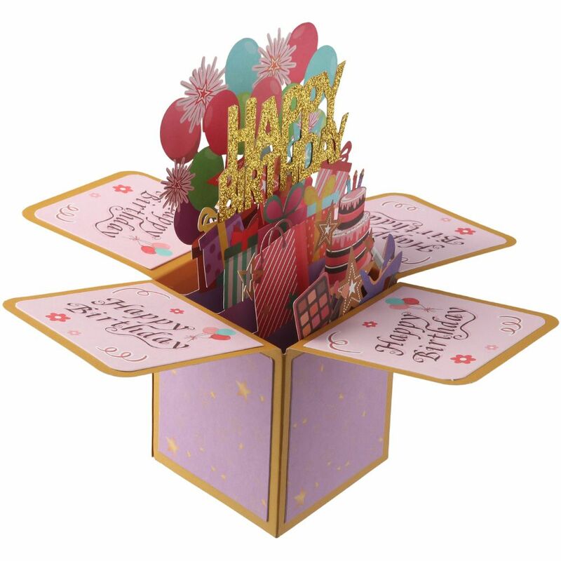 3d pop up cartão para meninas, feliz aniversário cartão, 3d, doce