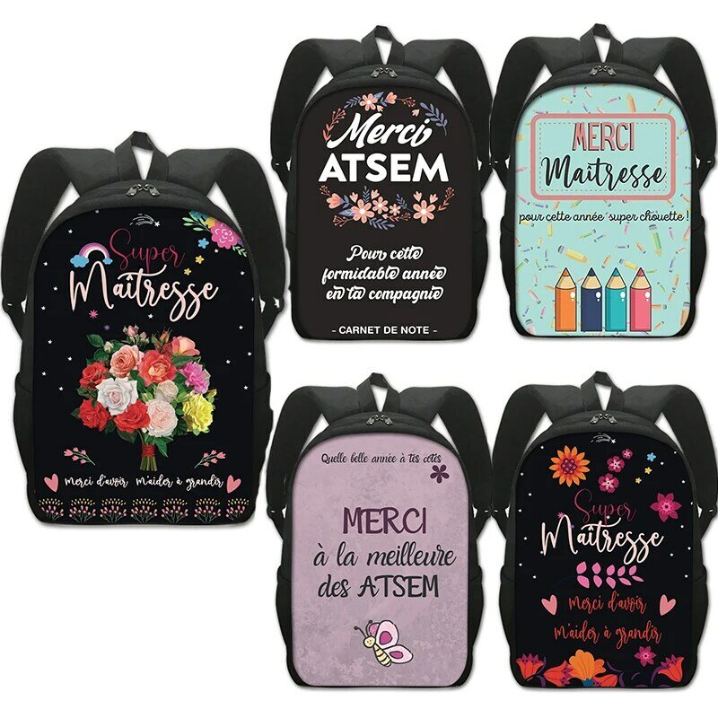 Super Atsem Merci Maitresse Print Backpack Aesthetic Graphic School Bags Student Laptop Rucksack Teacher's Day Graduation Gift