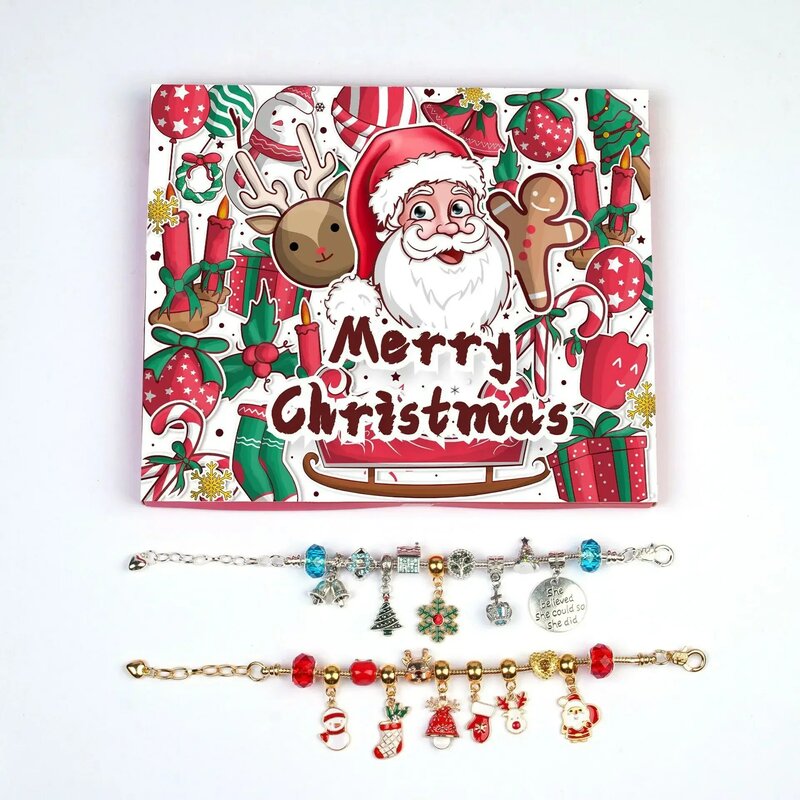 Рождественский календарь с обратным отсчетом, колокольчик, неожиданная шторка, набор креативных самодельных детских браслетов ручной работы, Подарочная коробка, Рождественское украшение