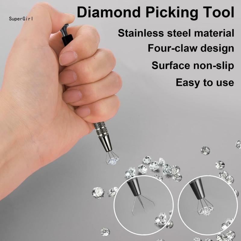 Professional Push in Type Tweezers 4 Prong Small Bead Grabber Metal Jewelry Catchers Practical Pick up Tool