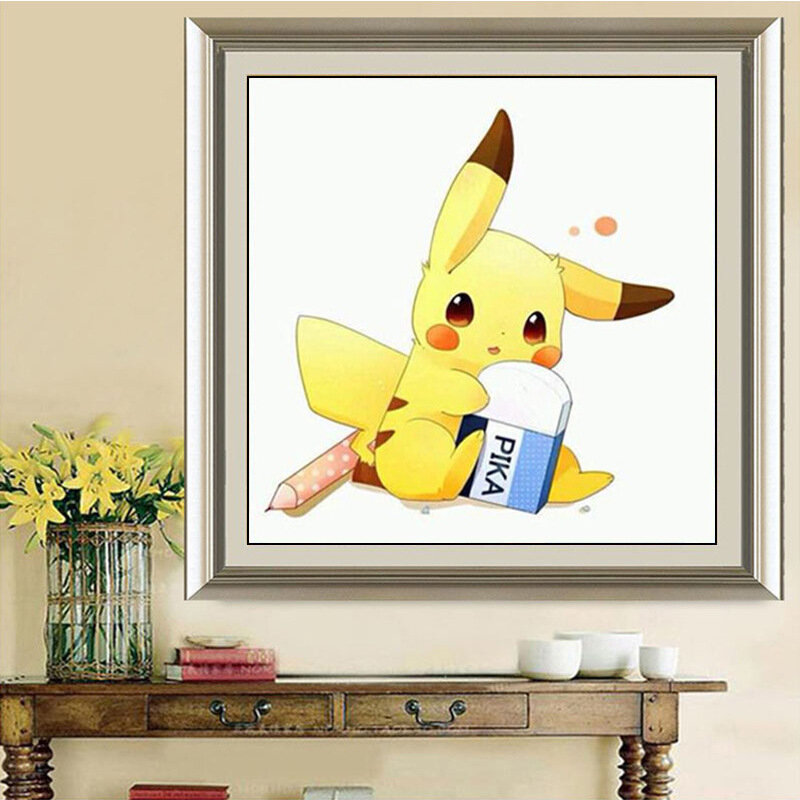 Broca completa colando bordado DIY, Cartoon Lovely Pikachu, Pedra de broca 5D, Decoração multi-tamanho, Pacote de material manual