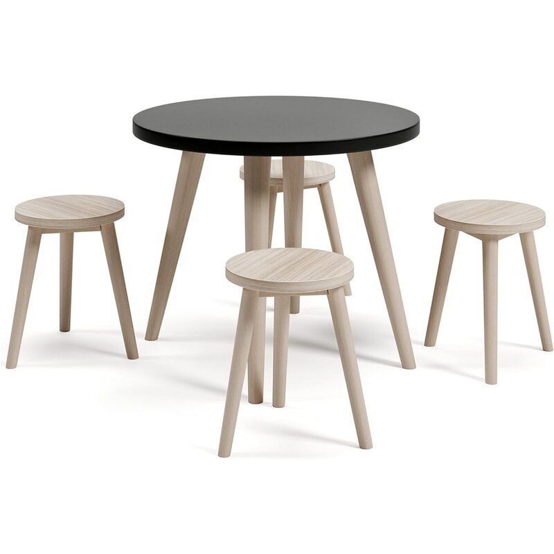 Zestaw stołowy dla dzieci, w tym stół i 4 stołki, czarno-naturalna brązowa