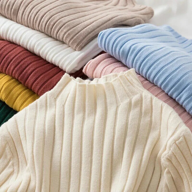 Jersey de punto con Cuello medio alto para mujer, suéter informal de manga larga, Tops de fondo, ropa 2023, otoño e invierno, 28744