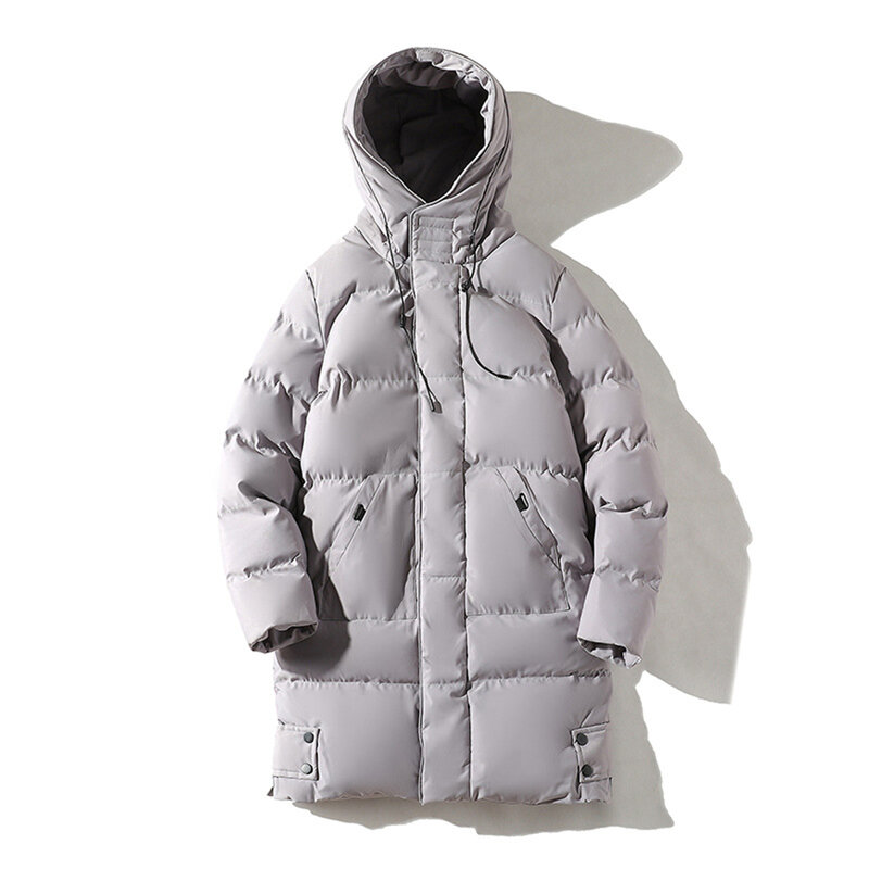Mantel panjang pria, jaket empuk katun musim dingin 2023, mantel hangat tudung Parka, pakaian luar tebal penahan angin pria