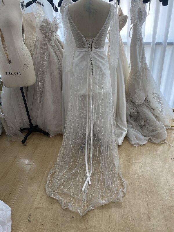 Bridal-ボヘミアンスタイルのウェディングドレス,長袖,刺繍レース,上質なサマードレス