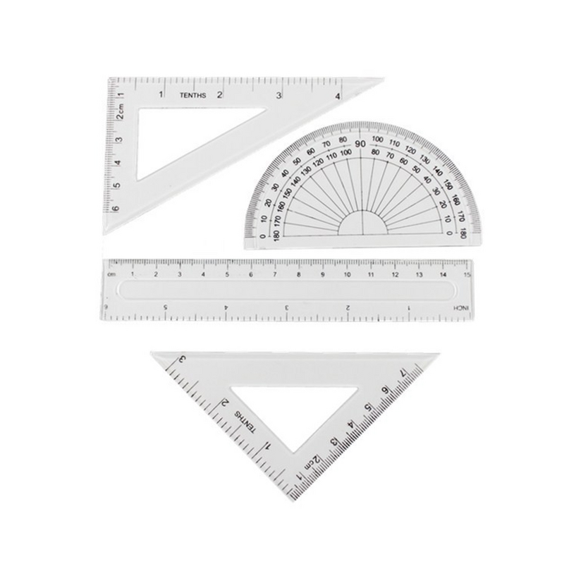 Set di 4 righello per geometria matematica in plastica Set di materiale scolastico per architetti (trasparente)