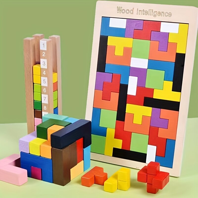 Mainan Puzzle kayu anak Montessori, pendidikan prasekolah permainan menyenangkan meningkatkan logika berpikir belajar Puzzle permainan Festival hadiah