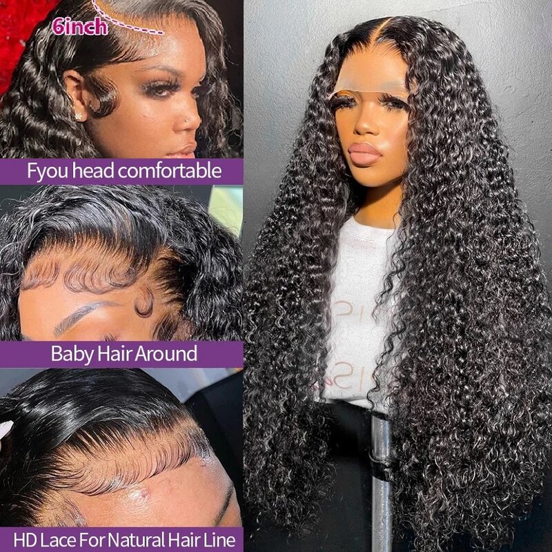 Curly Lace Frontal Deep Wave Wigs para mulheres, Onda de água, Guleless Wigs, 13x6 Lace Front, cabelo humano, 13x4, venda