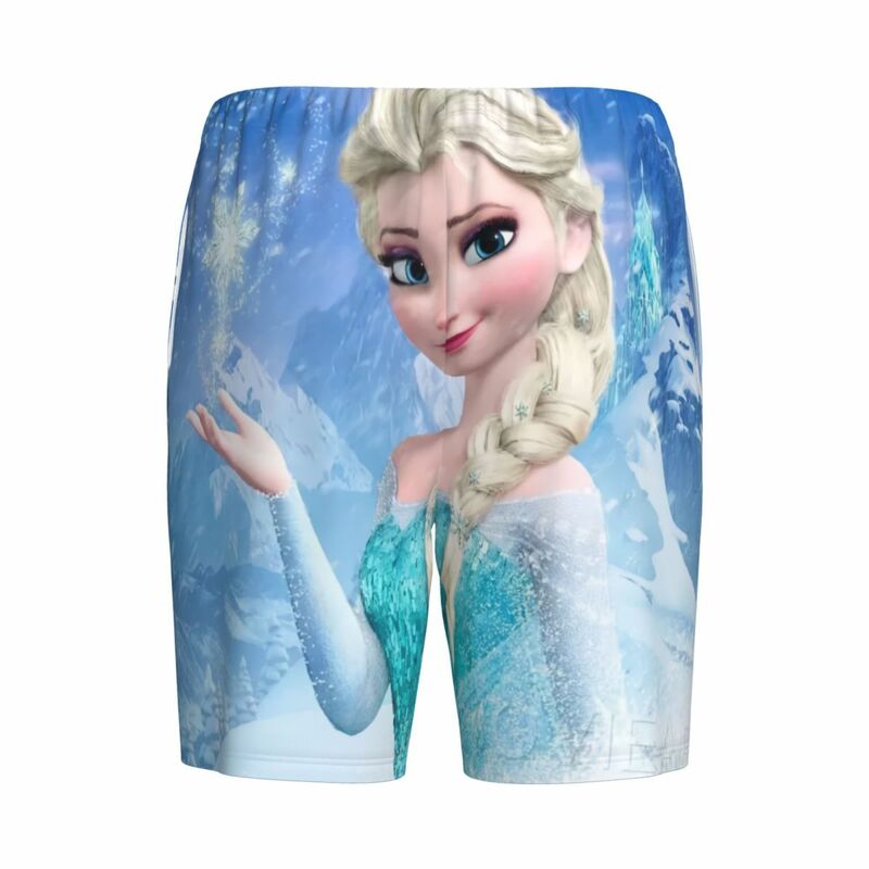 Custom Printed Men Cartoon Frozen Pajama Shorts Custom Printed Animation Elsa Sleep Pjs Sleepwear Bottoms with Pockets