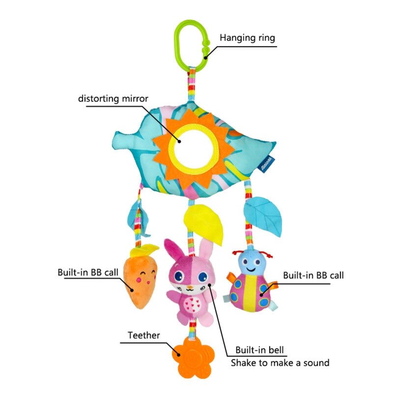 Ratportátil para carrinho de bebê, com pingente, de animal, desenho animado, boneca para berço, brinquedos educativos sensory