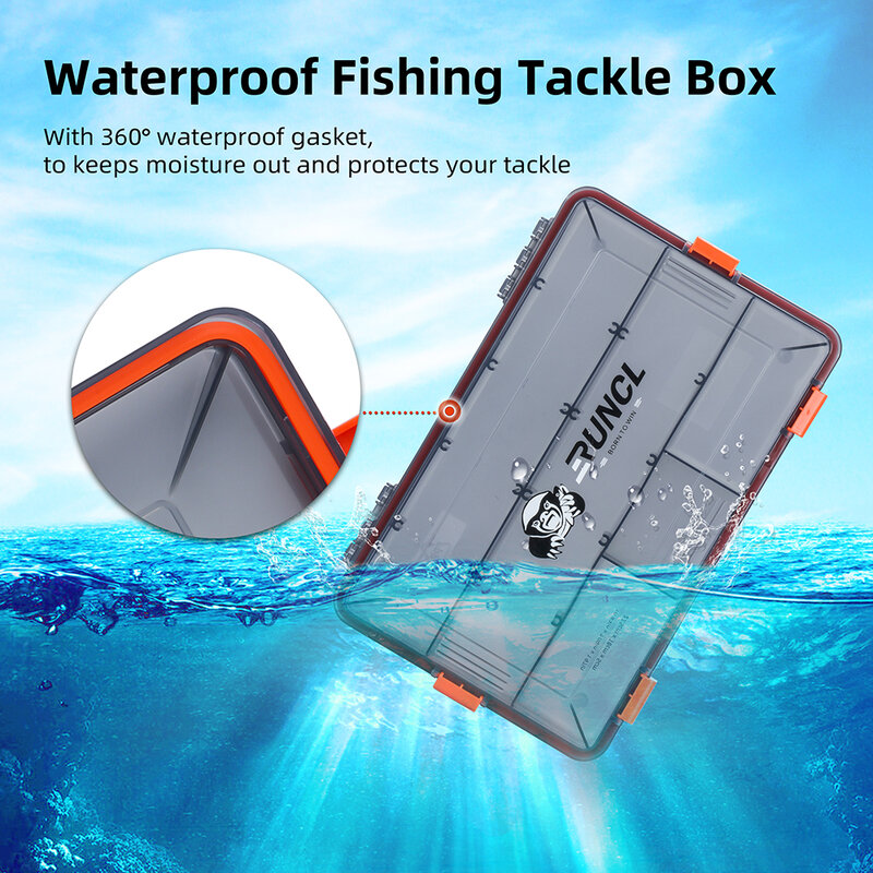 RUNCL-caja de aparejos de pesca a prueba de agua, accesorios de pesca, cajas de anzuelo de señuelo, almacenamiento de doble cara, alta resistencia
