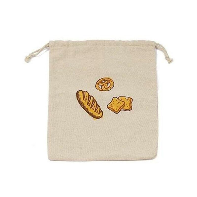 Bolsas de pan de lino reutilizables con cordón, accesorios de almacenamiento de alimentos lavables grandes, organizador de cocina sin blanquear para el hogar