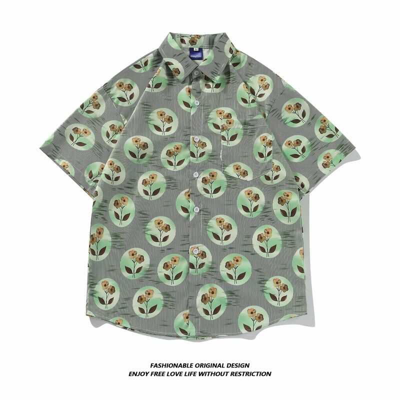 Ethnic Style Men Light And Thin Printed Short Sleeved Shirt Summer Beach Vacation Classic Multiple Loose Collar Hawaiian Shirts