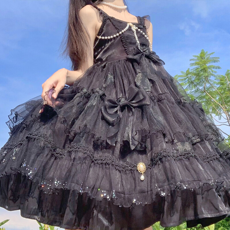 Japanese Victorian Gothic Lolita Dress Vintage Girl Sweet Lace Elegant Princess Holiday Party Dress Women Dark Cosplay Slip Dres