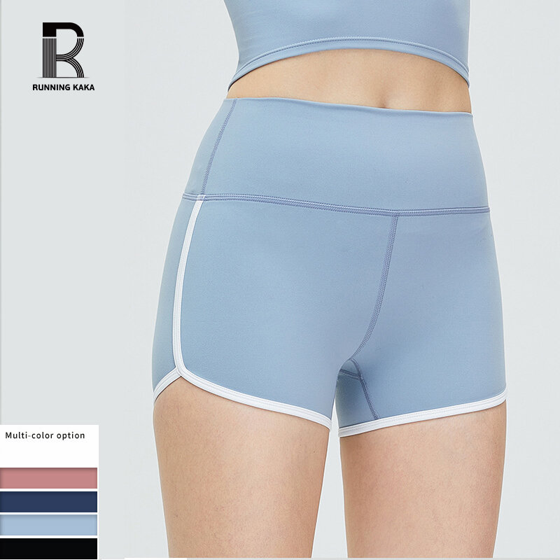 KAKA-pantalones cortos deportivos de LICRA para mujer, Shorts sin costuras de cintura alta, realce de cadera, para correr, Yoga y gimnasio